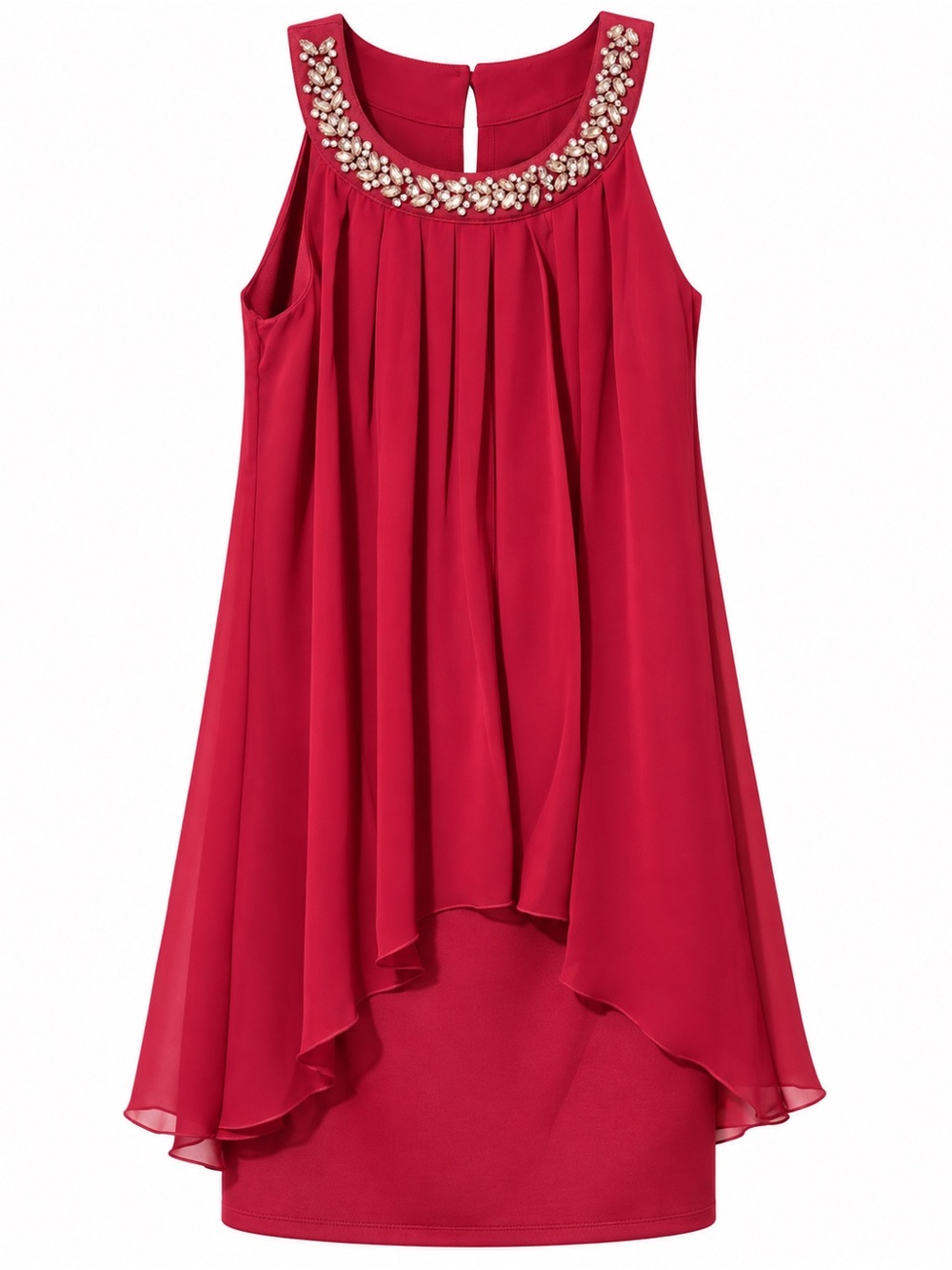 Enfocus Studio Red Pearl-Trim Sleeveless Party Dress